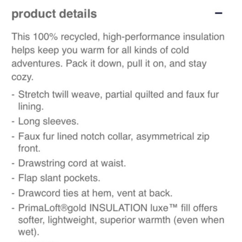 GAP Primaloft Utility Parka Olive Faux Sherpa Trim Size S - Picture 7 of 8